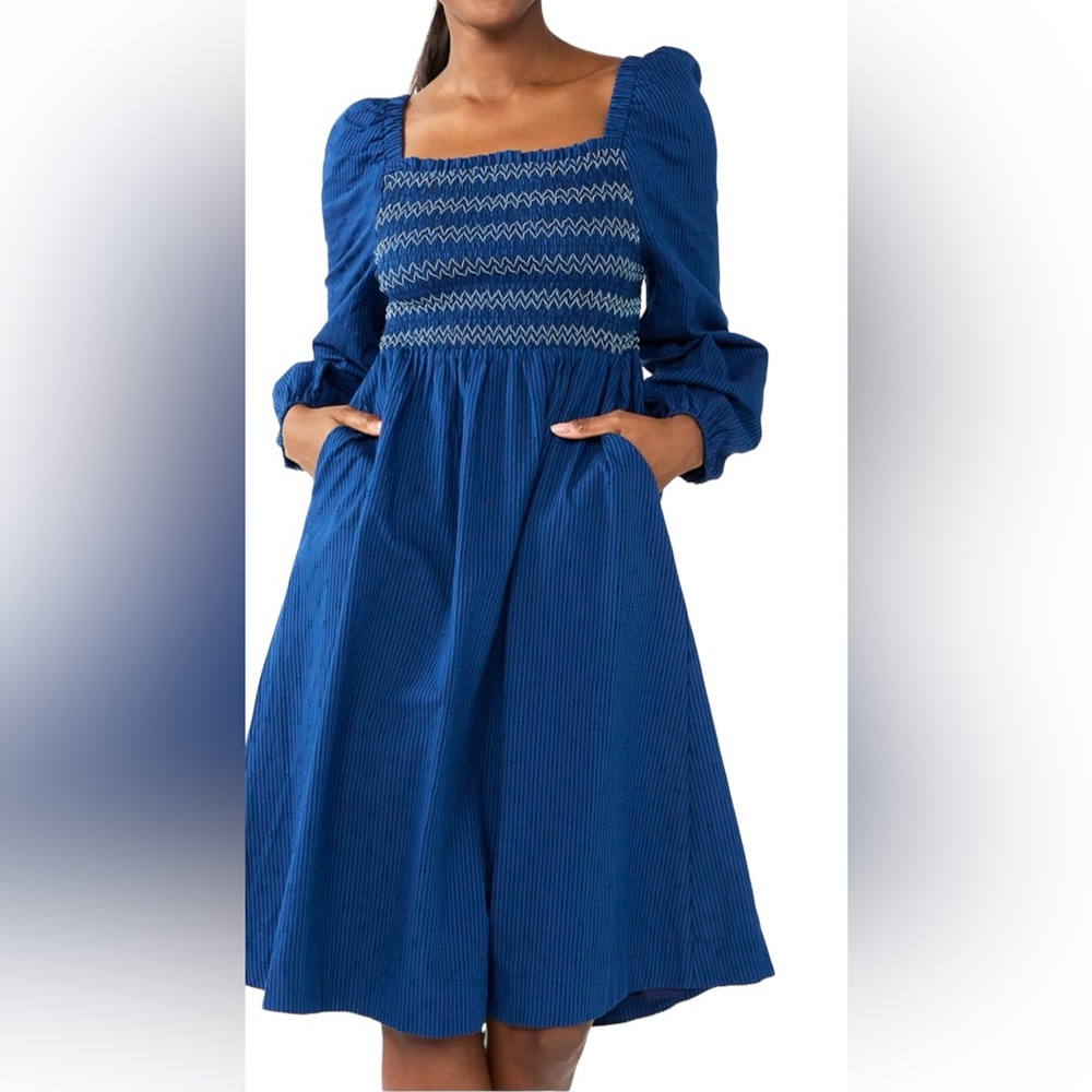 DRAPER JAMES RSVP Womenβs Blue Puff Sleeve Smocked Bodice Dress Size: XXL